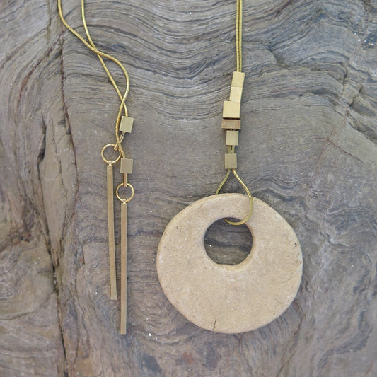 Wild stone eclipse pendant | Raw brass | Gold plate | Adjustable snake chain necklace | 01 | Luxury gift box included