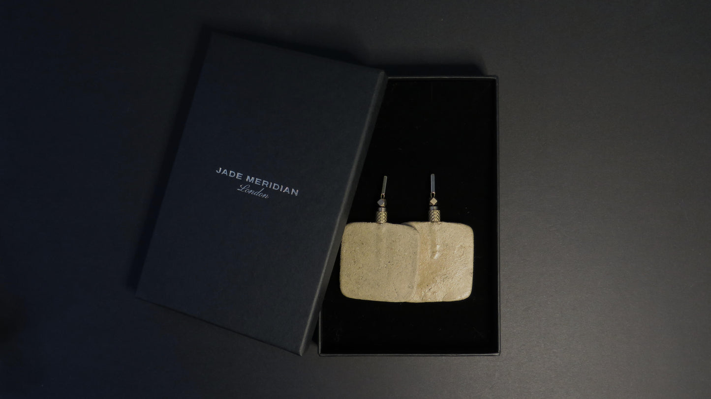 Natural stone slab earrings with brass pineapple detailing