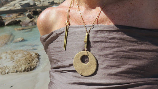 Wild stone | Adjustable length snake chain necklace | Raw brass and gold plate | Eclipse #1