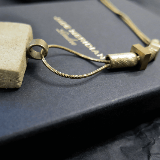Natural Stone | Slab pendant | Raw Brass | Gold plated Brass | Adjustable length slider on snake chain necklace