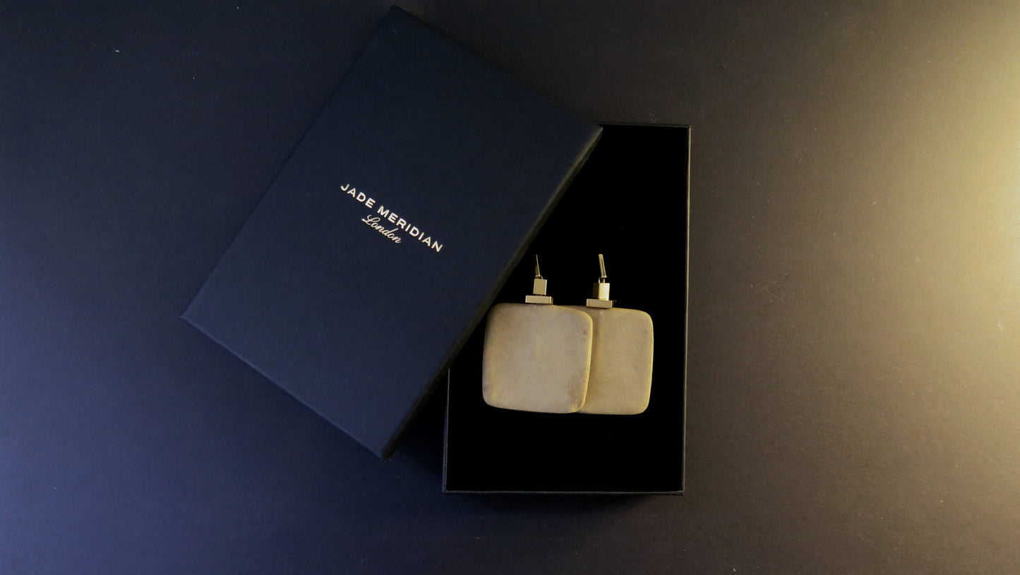 Smooth Stone square tablet earrings with brass cubes