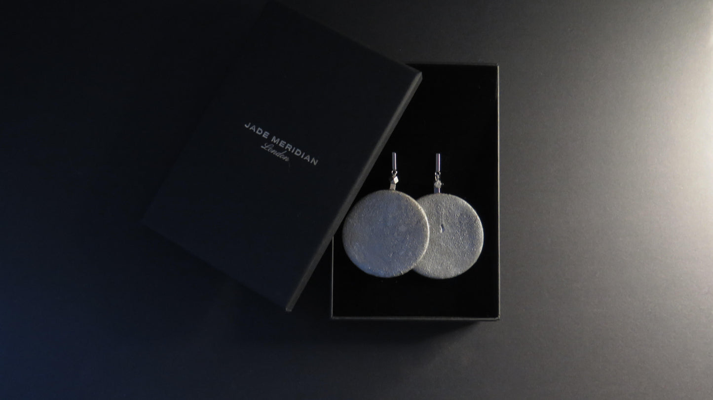 Silver stone large coin earrings with detailing