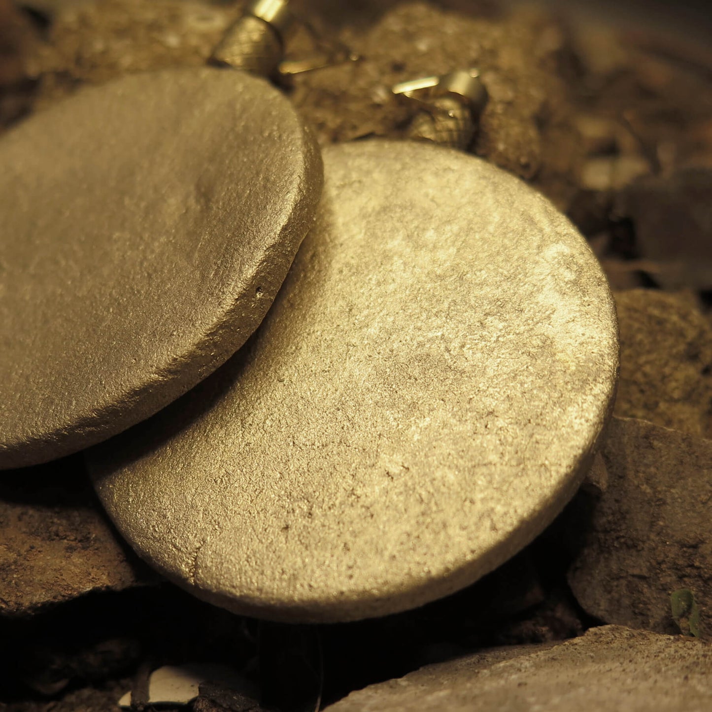 Gold stone large coin earrings with brass detailing