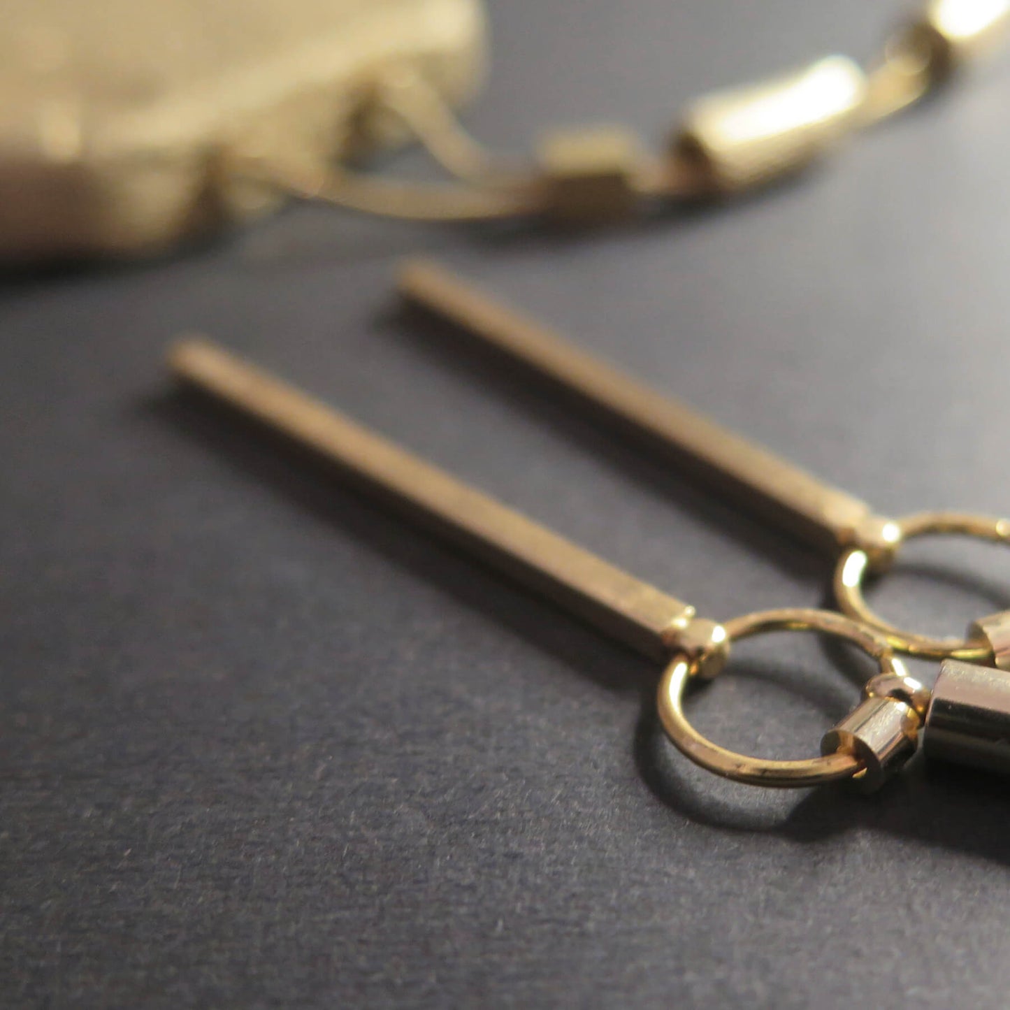Gold stone large slab pendant | Adjustable length snake chain necklace with brass detailing
