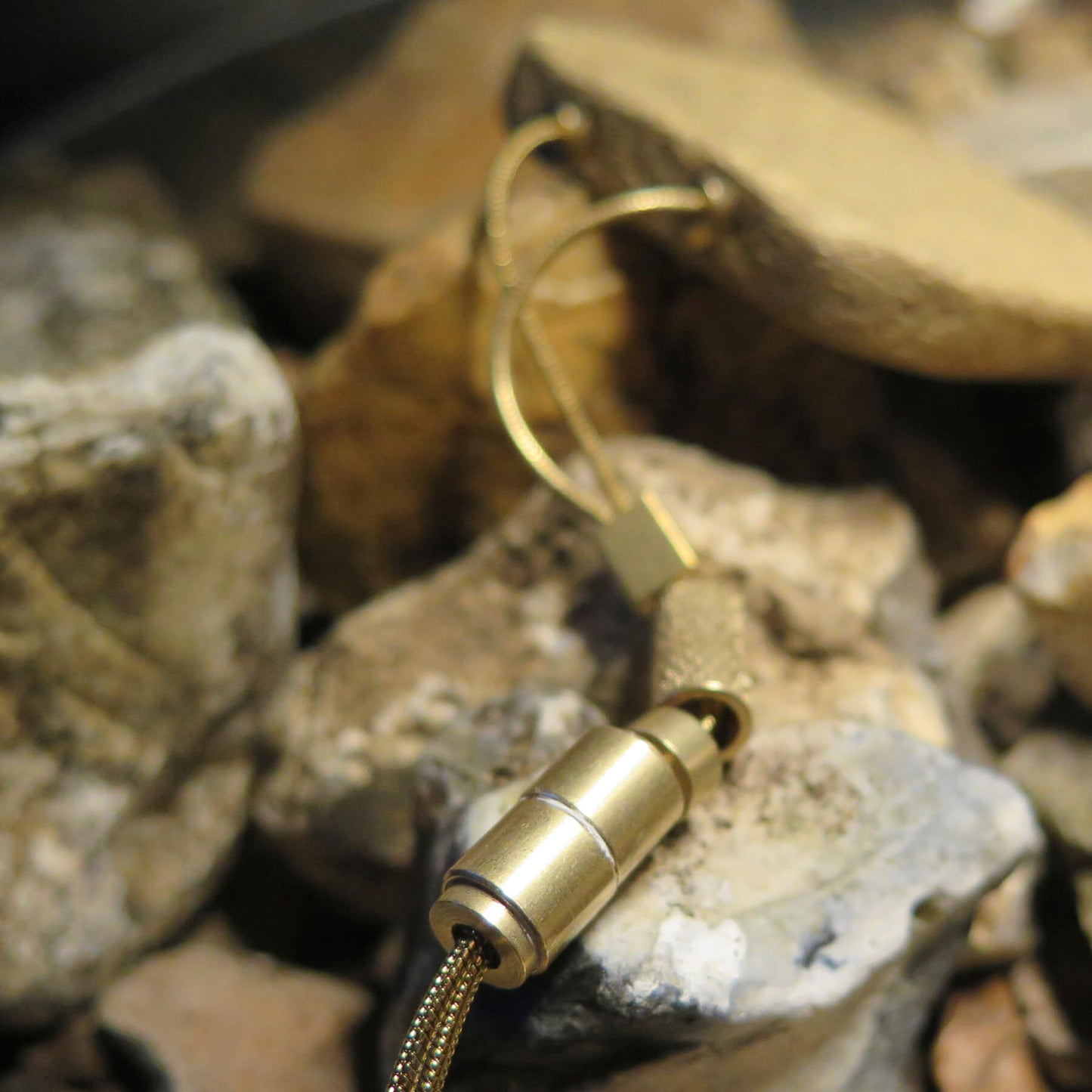 Gold stone large slab pendant | Adjustable length snake chain necklace with brass detailing