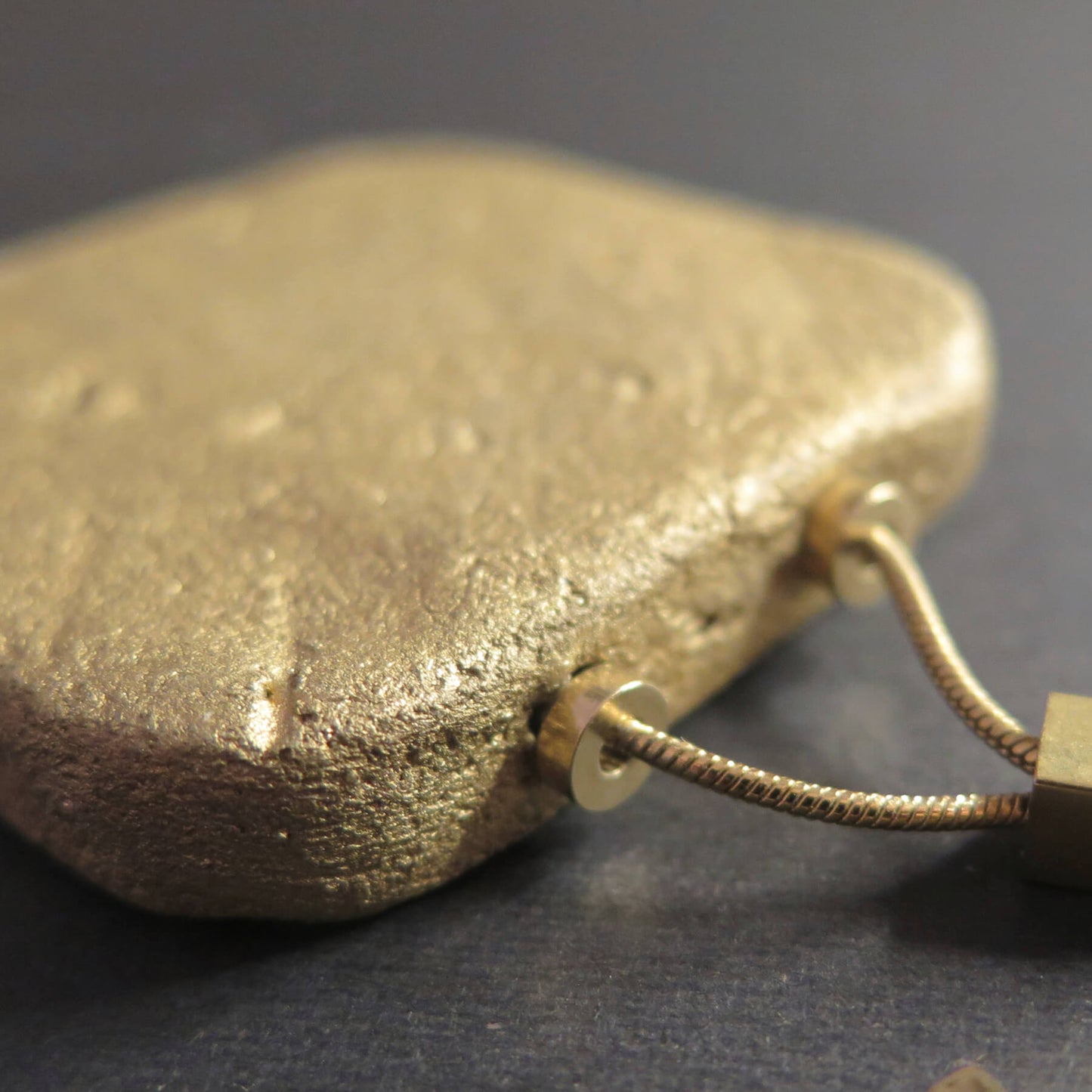 Gold stone large slab pendant | Adjustable length snake chain necklace with brass detailing