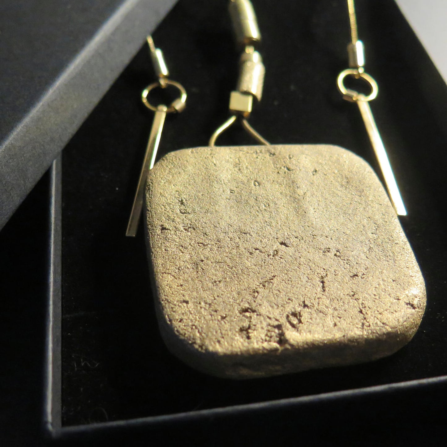 Gold stone large slab pendant | Adjustable length snake chain necklace with brass detailing