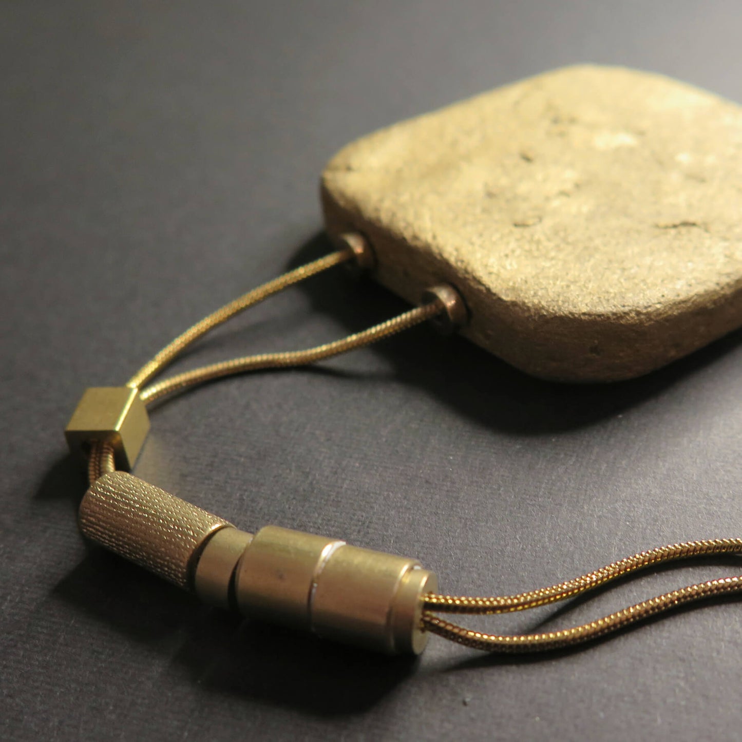 Gold stone large slab pendant | Adjustable length snake chain necklace with brass detailing
