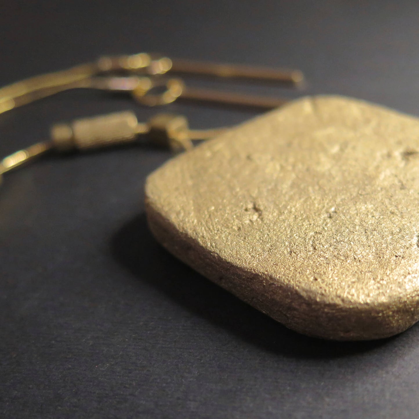 Gold stone large slab pendant | Adjustable length snake chain necklace with brass detailing