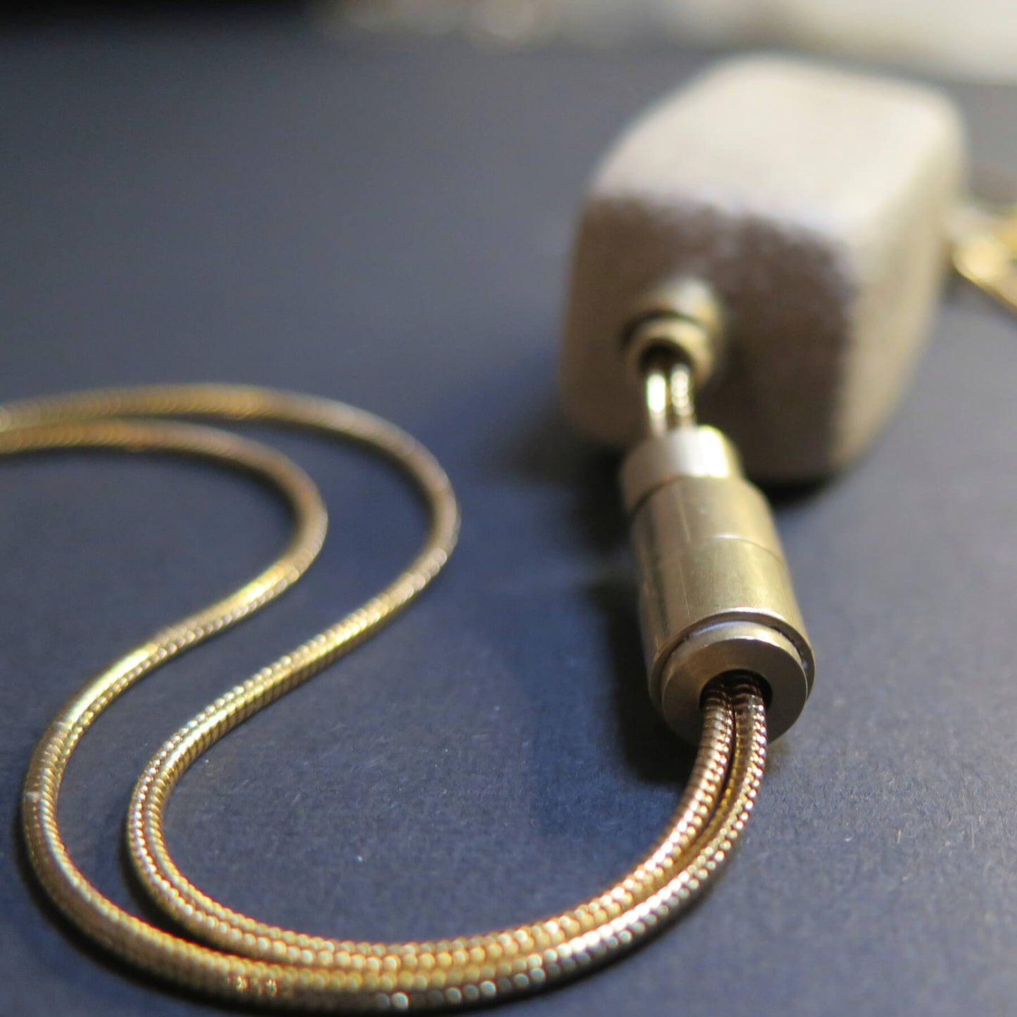 Natural stone squared column | Adjustable gold snake chain necklace with brass detailing