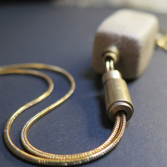 Sand Stone squared column pendant on adjustable length snake chain necklace