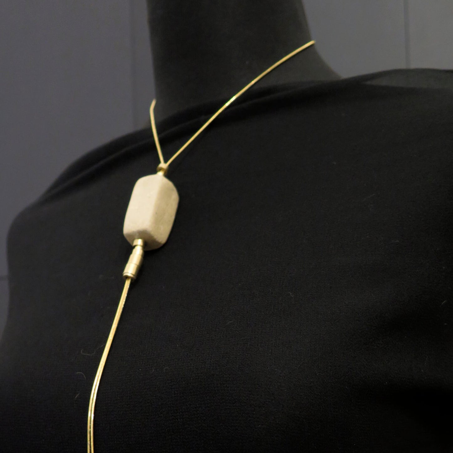 Natural stone squared column | Adjustable gold snake chain necklace with brass detailing