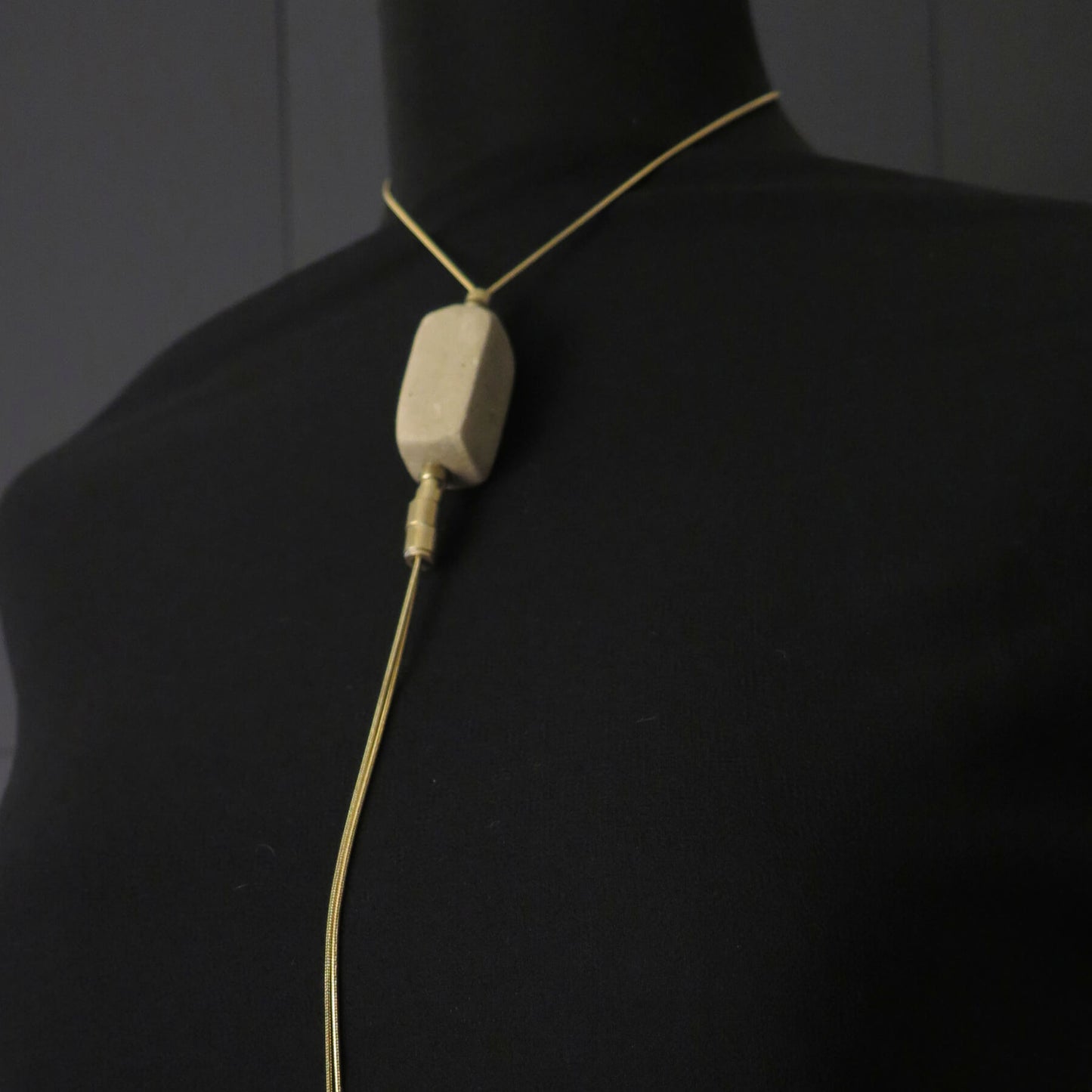 Natural stone squared column | Adjustable gold snake chain necklace with brass detailing