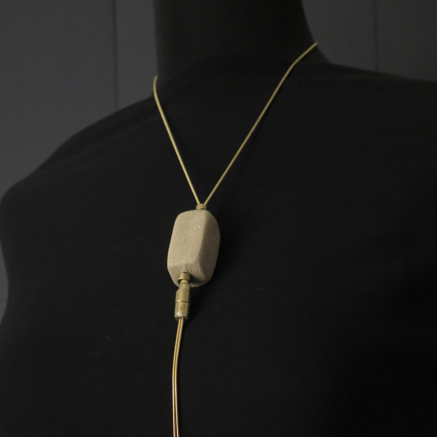 Natural stone squared column | Adjustable gold snake chain necklace with brass detailing