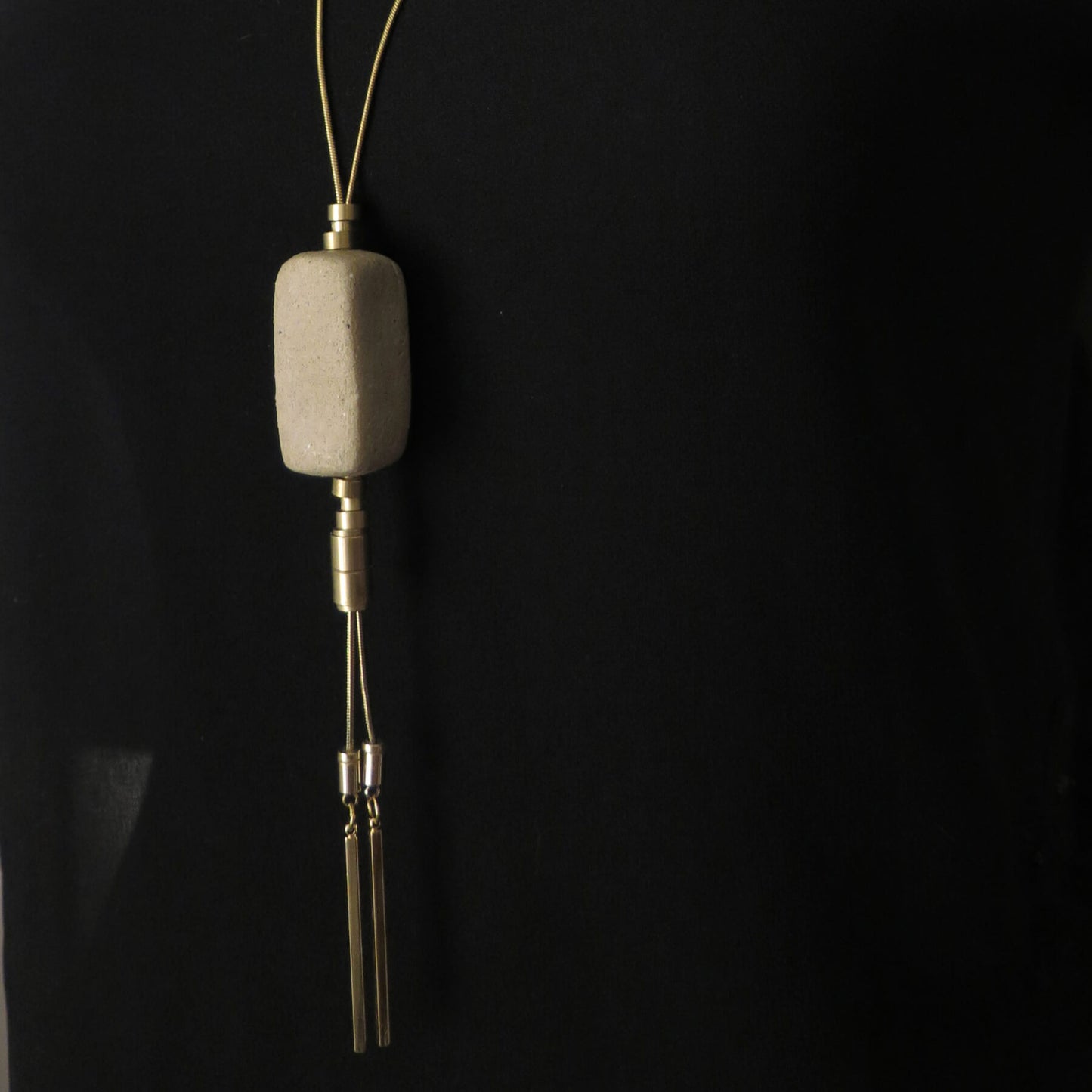 Natural stone squared column | Adjustable gold snake chain necklace with brass detailing