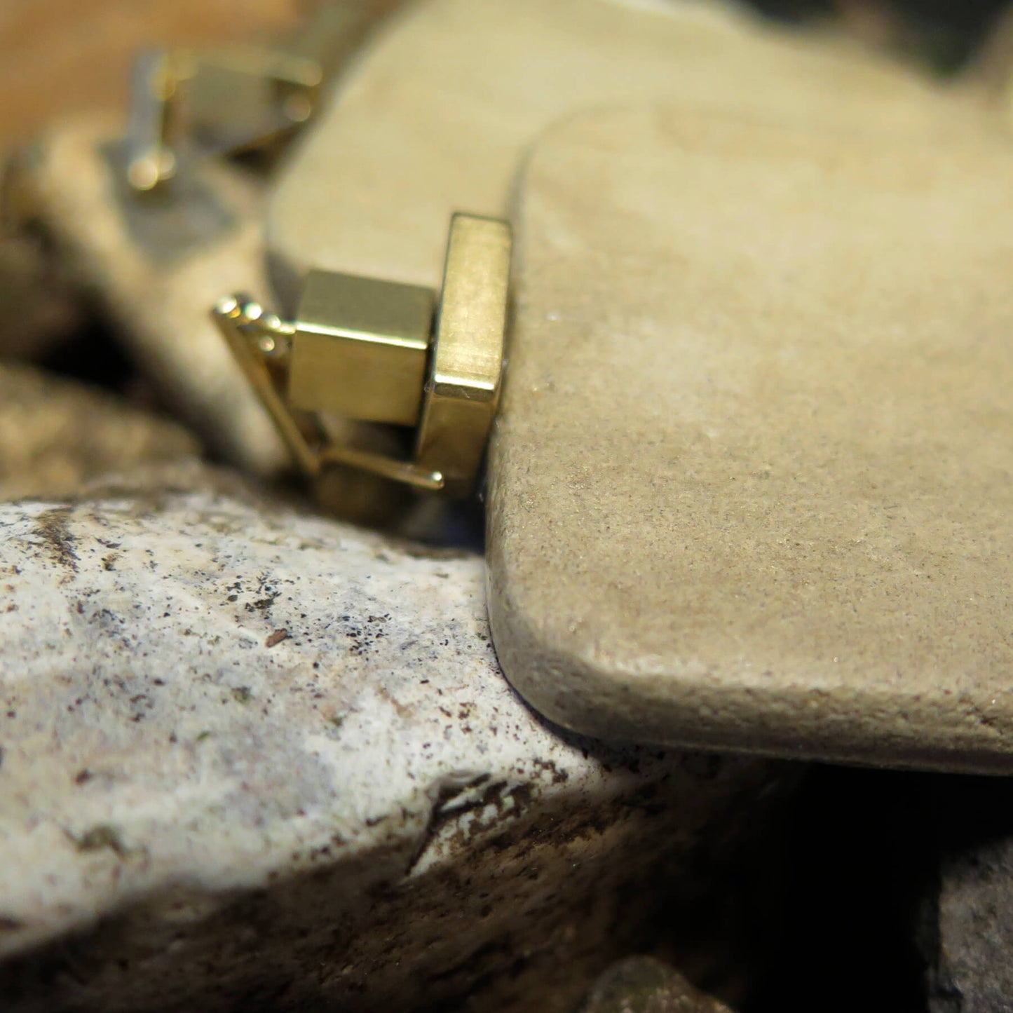 Natural stone slab earrings with brass cubes
