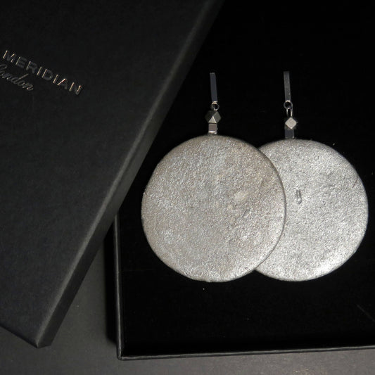 Silver stone large coin earrings with detailing