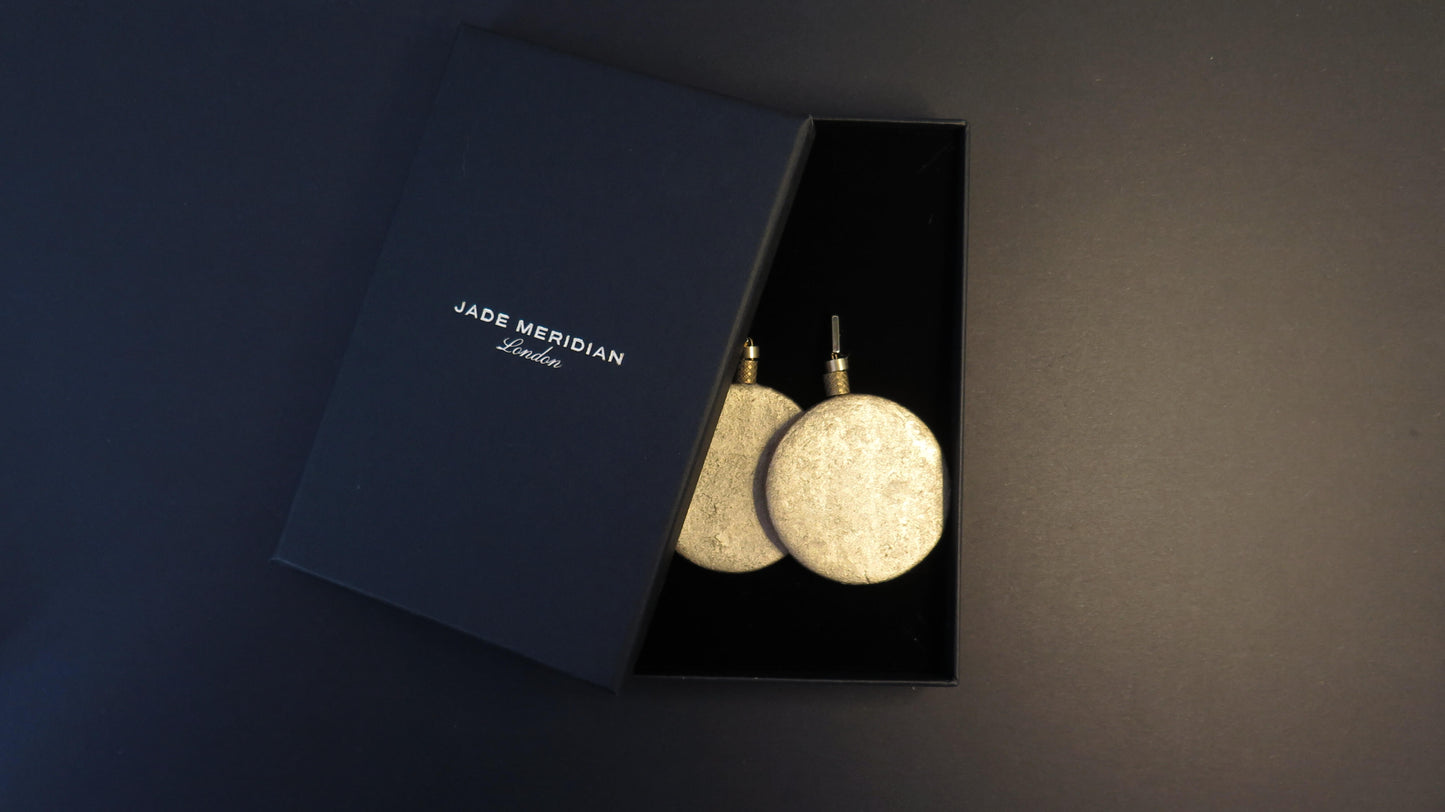 Gold stone large coin earrings with brass detailing