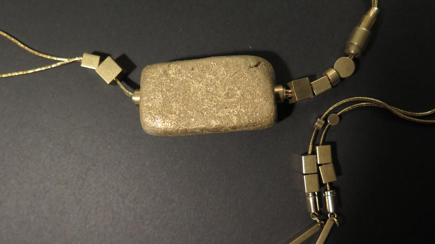 Gold dust stone column pendant | Raw brass | Gold plate | Adjustable snake chain necklace | 01 | Luxury gift box included