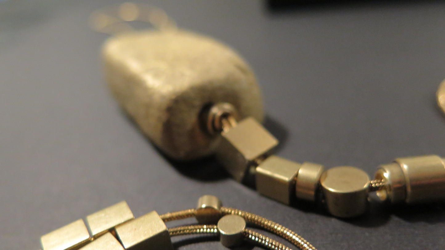 Gold dust stone column pendant | Raw brass | Gold plate | Adjustable snake chain necklace | 01 | Luxury gift box included