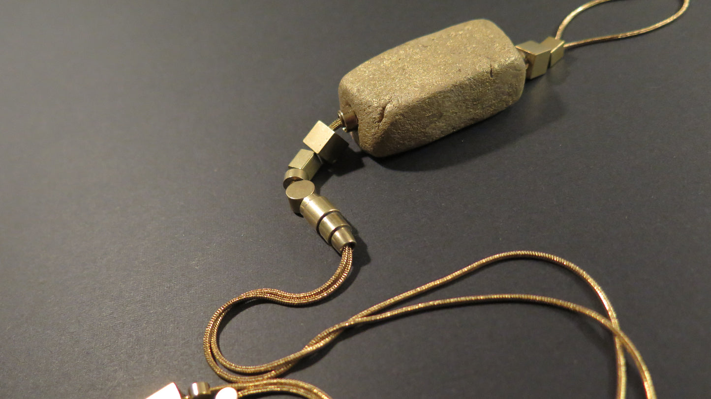 Gold dust stone column pendant | Raw brass | Gold plate | Adjustable snake chain necklace | 01 | Luxury gift box included