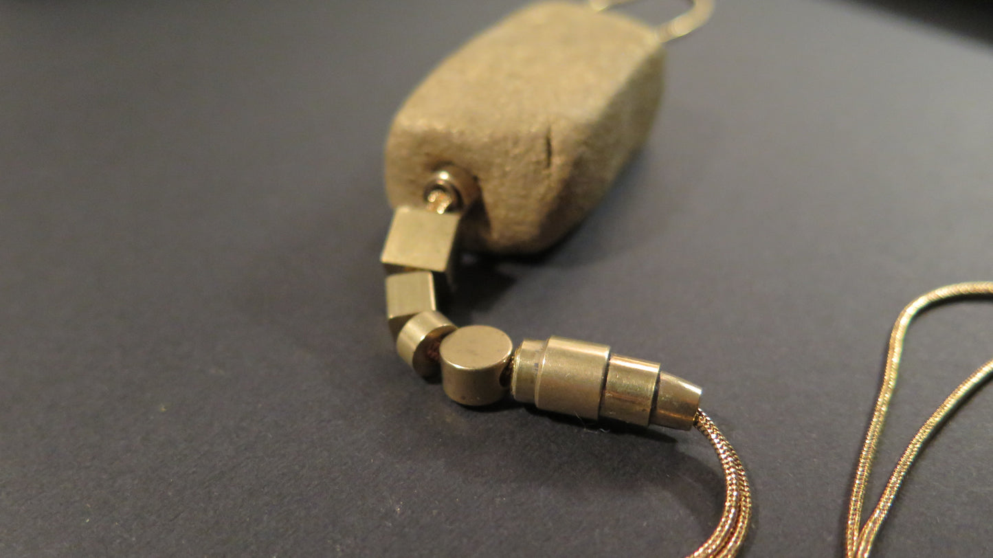 Gold dust stone column pendant | Raw brass | Gold plate | Adjustable snake chain necklace | 01 | Luxury gift box included