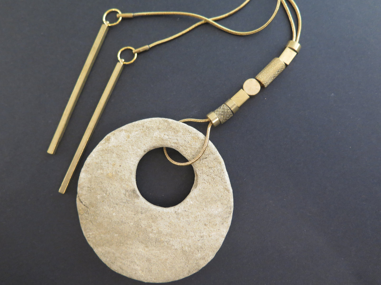 Wild stone eclipse pendant | Raw brass | Gold plate | Adjustable snake chain necklace | 02 | Luxury gift box included