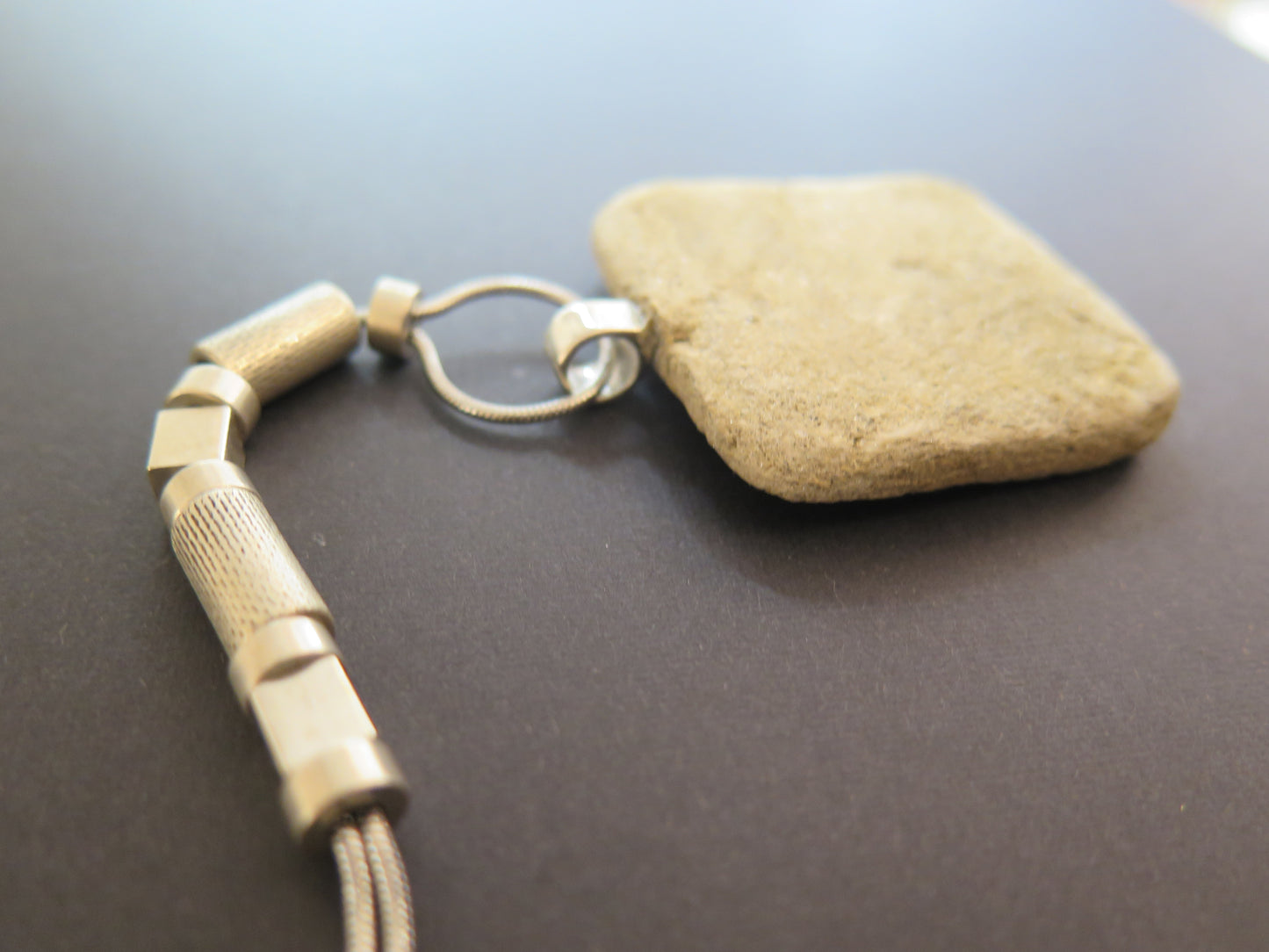 Wild stone slab pendant | Stainless steel | Silver plate | Adjustable snake chain necklace | 01 | Luxury gift box included