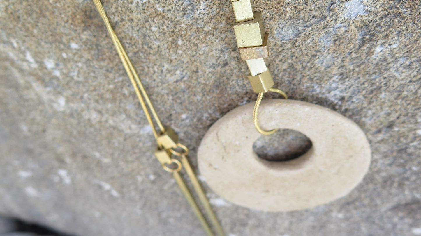 Wild stone eclipse pendant | Raw brass | Gold plate | Adjustable snake chain necklace | 01 | Luxury gift box included