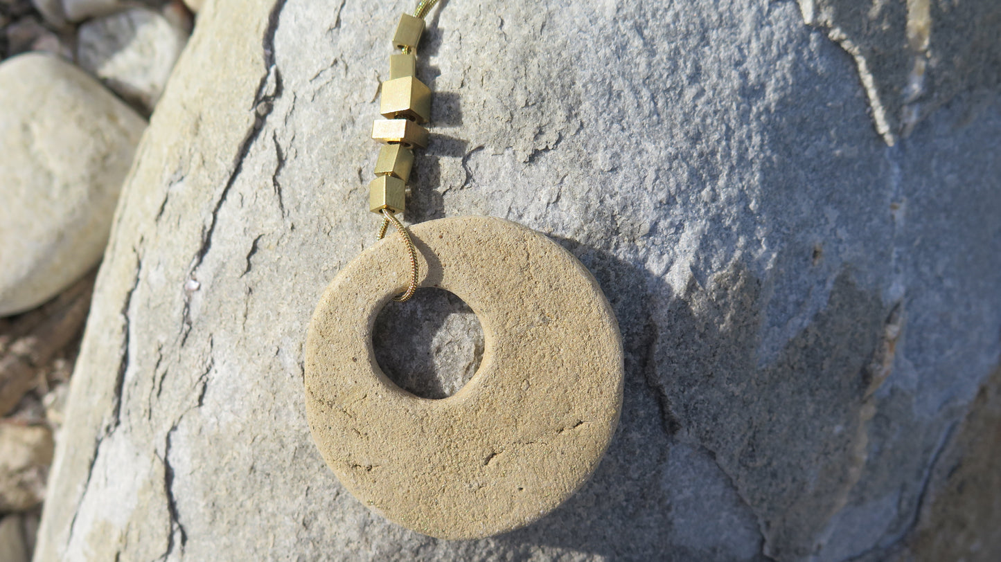 Wild stone eclipse pendant | Raw brass | Gold plate | Adjustable snake chain necklace | 01 | Luxury gift box included