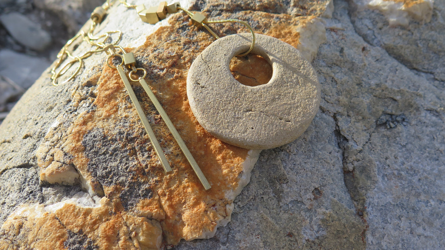 Wild stone eclipse pendant | Raw brass | Gold plate | Adjustable snake chain necklace | 01 | Luxury gift box included