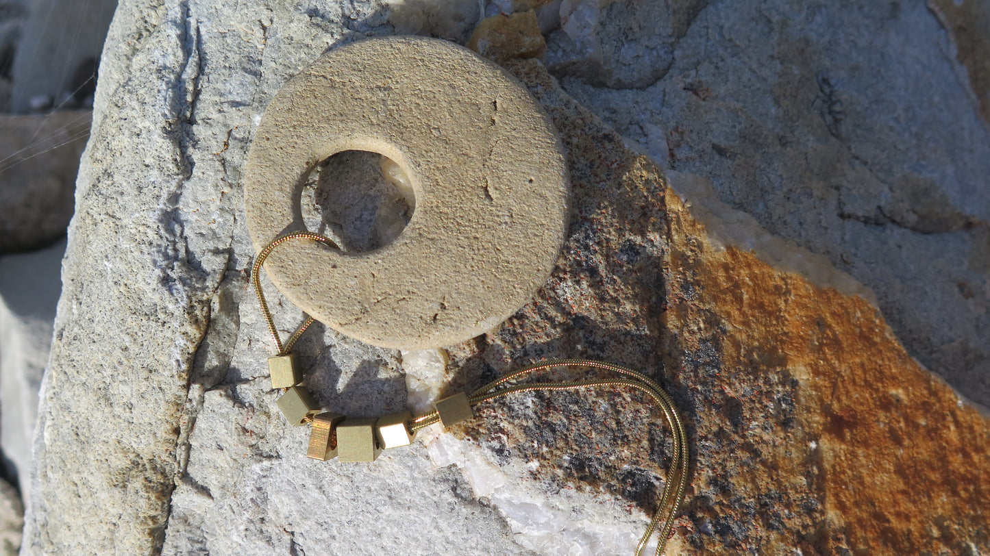 Wild stone eclipse pendant | Raw brass | Gold plate | Adjustable snake chain necklace | 01 | Luxury gift box included