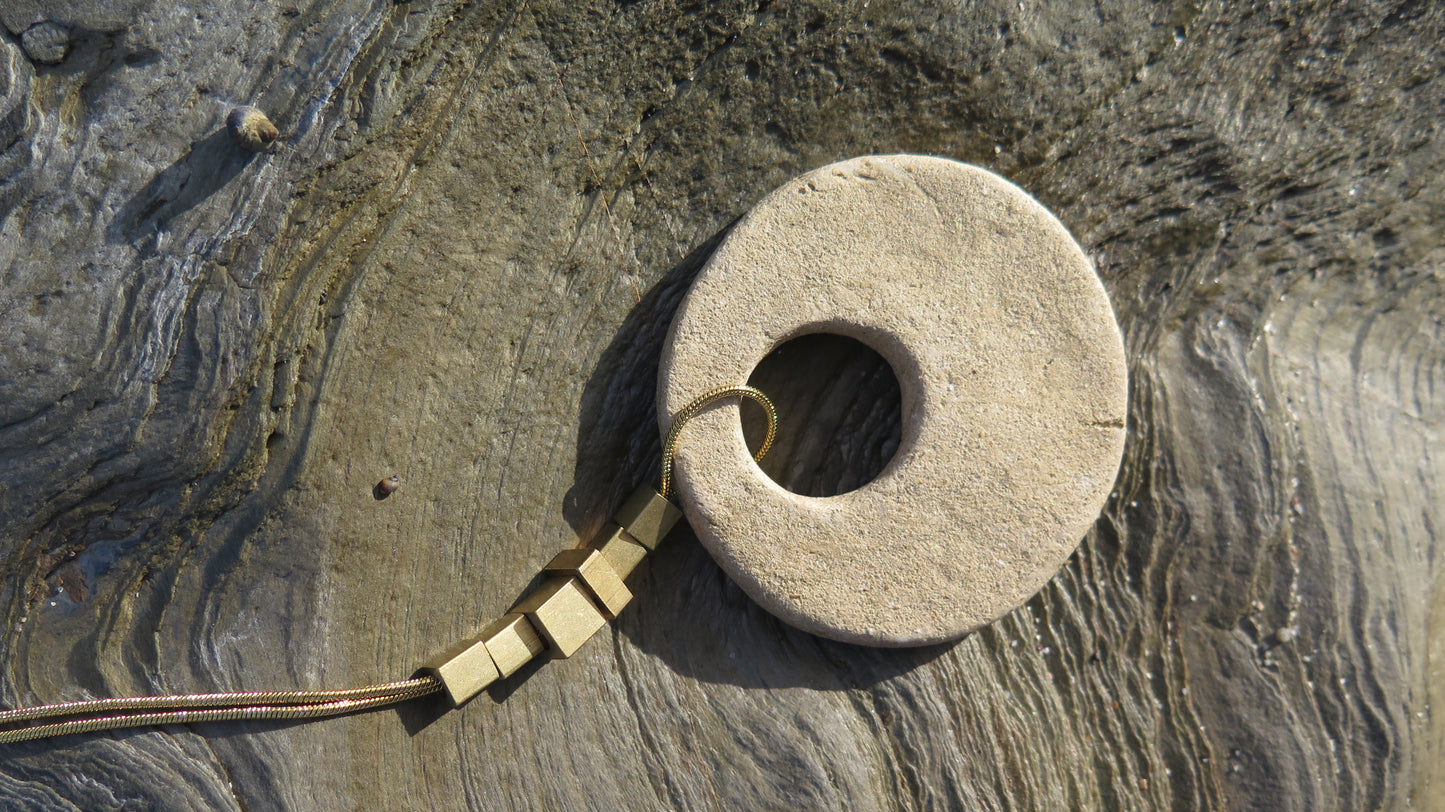 Wild stone eclipse pendant | Raw brass | Gold plate | Adjustable snake chain necklace | 01 | Luxury gift box included