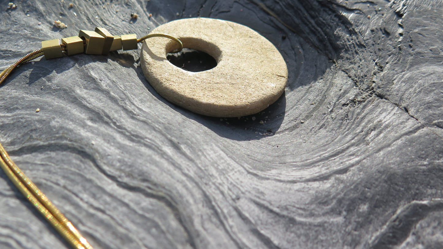 Wild stone eclipse pendant | Raw brass | Gold plate | Adjustable snake chain necklace | 01 | Luxury gift box included