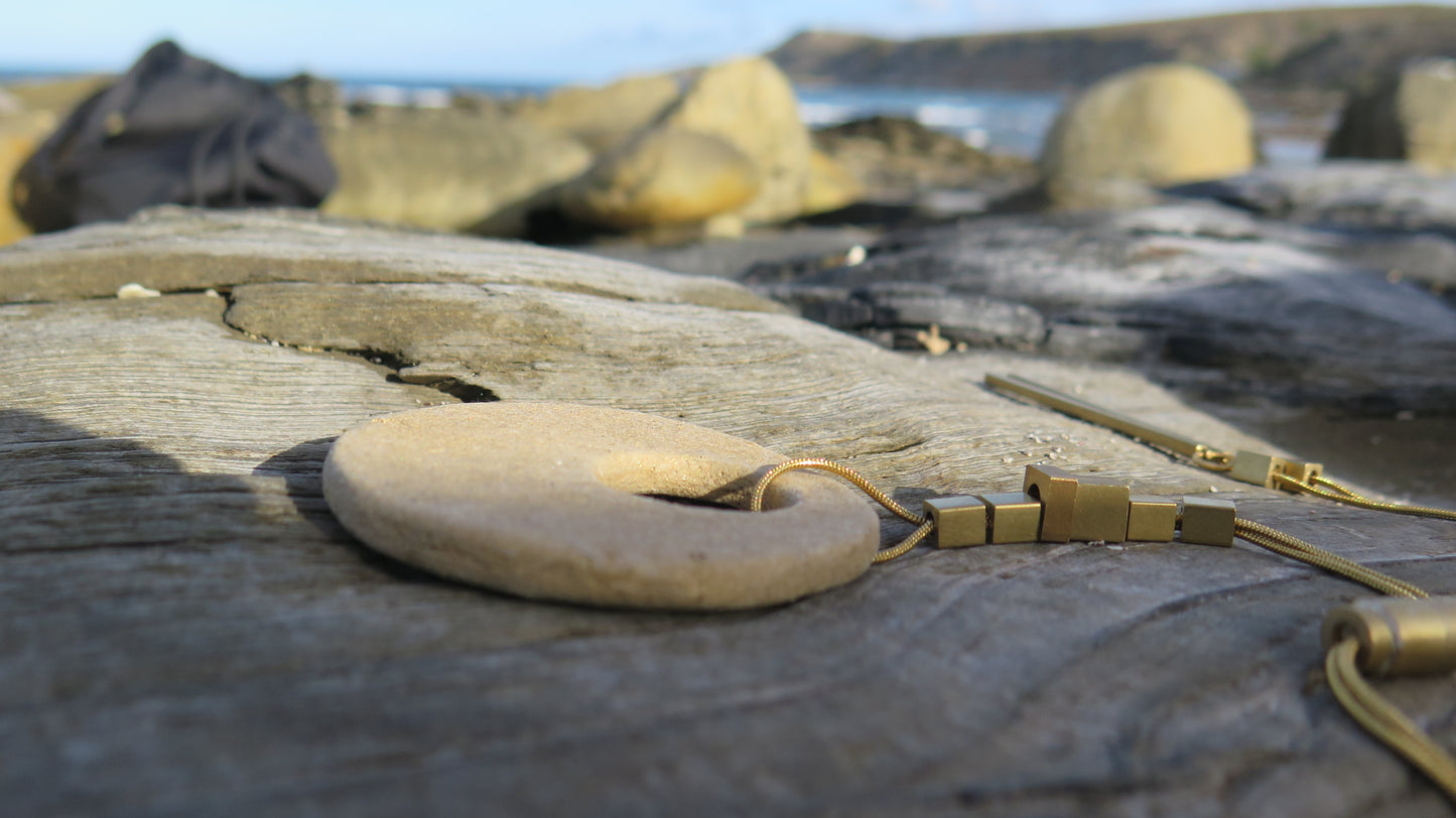 Wild stone eclipse pendant | Raw brass | Gold plate | Adjustable snake chain necklace | 01 | Luxury gift box included