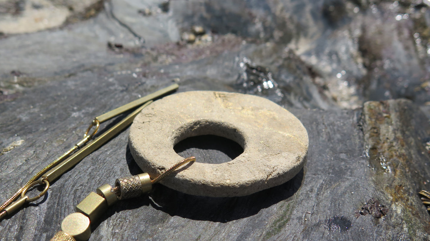 Wild stone eclipse pendant | Raw brass | Gold plate | Adjustable snake chain necklace | 02 | Luxury gift box included