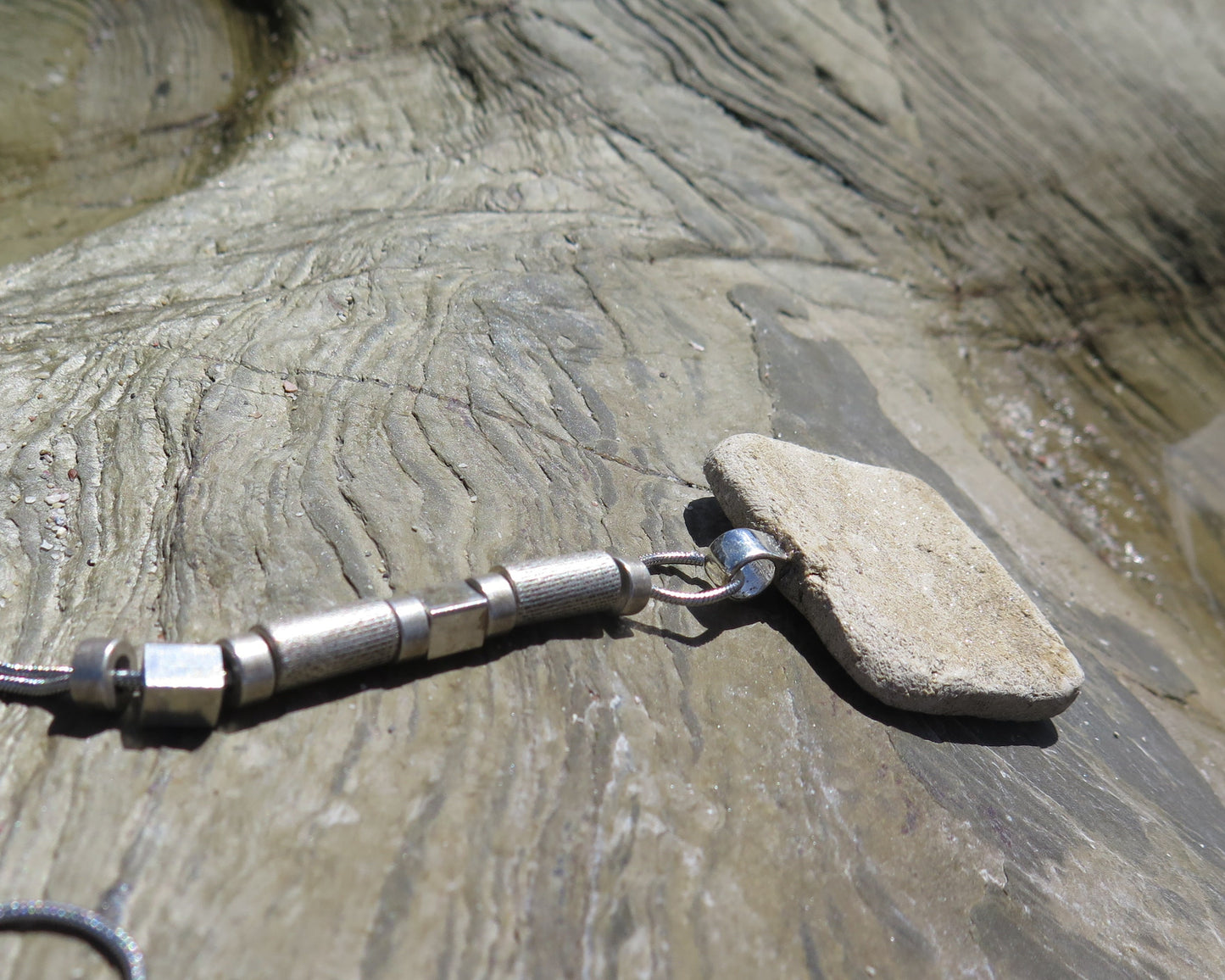 Wild stone slab pendant | Stainless steel | Silver plate | Adjustable snake chain necklace | 01 | Luxury gift box included