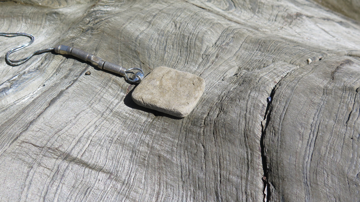 Wild stone slab pendant | Stainless steel | Silver plate | Adjustable snake chain necklace | 01 | Luxury gift box included