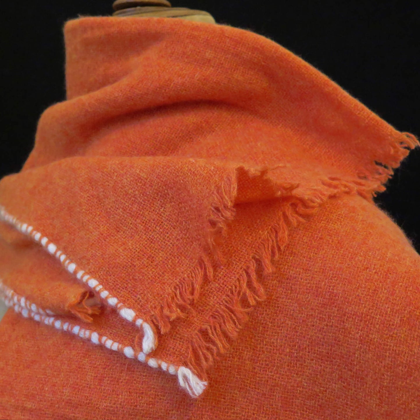 Burnt orange Cashmere wrap with white hand rolled border