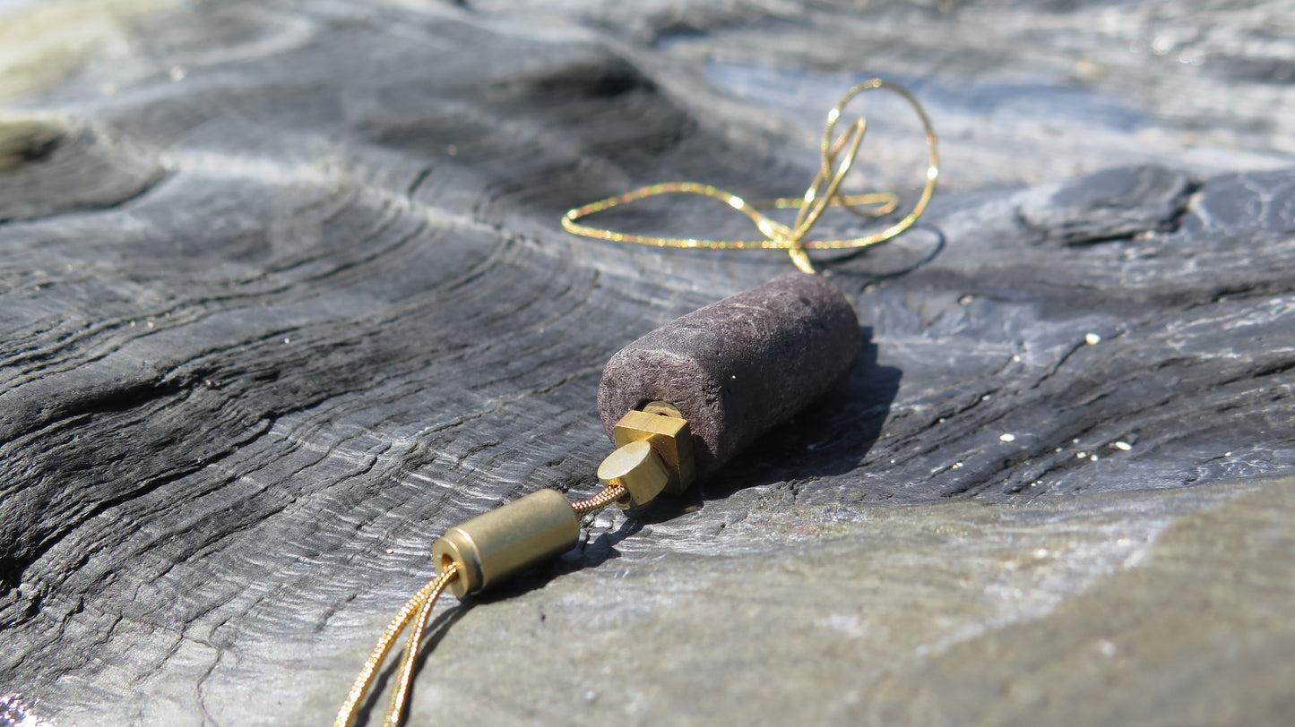 Java stone tubular column pendant | Raw brass | Gold plate | Adjustable snake chain necklace | 01 | Luxury gift box included