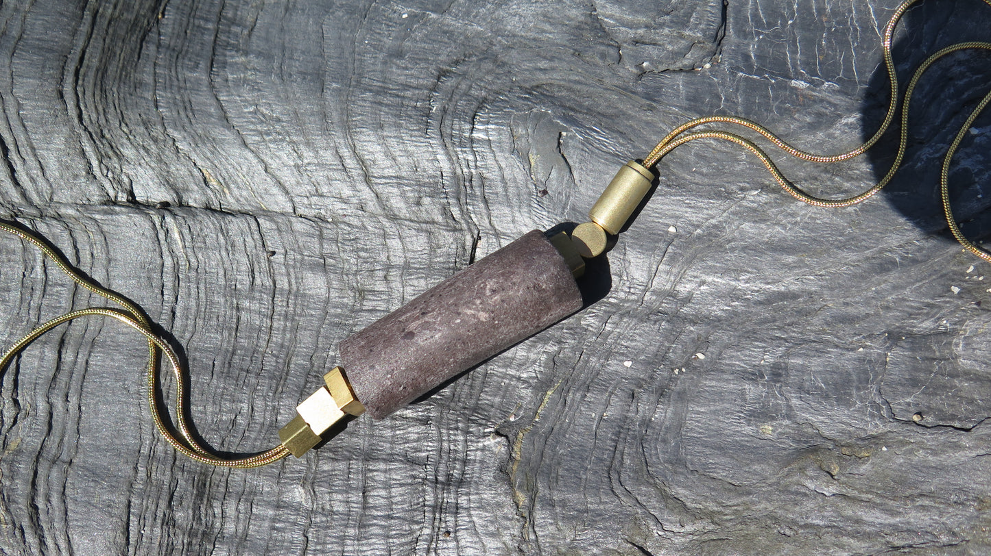 Java stone tubular column pendant | Raw brass | Gold plate | Adjustable snake chain necklace | 01 | Luxury gift box included
