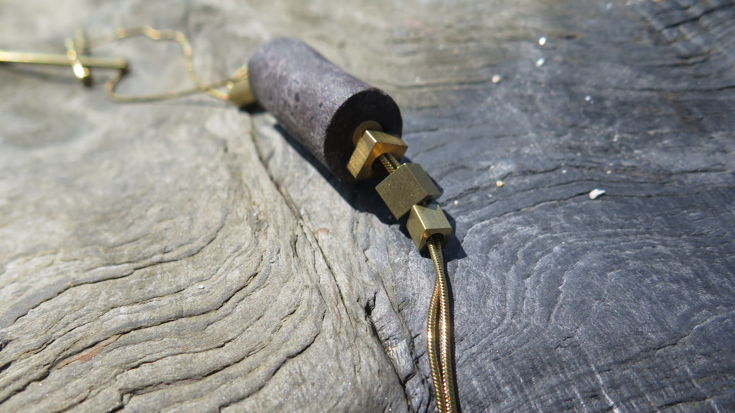 Java stone tubular column pendant | Raw brass | Gold plate | Adjustable snake chain necklace | 01 | Luxury gift box included