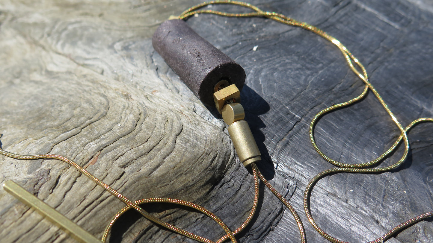 Java stone tubular column pendant | Raw brass | Gold plate | Adjustable snake chain necklace | 01 | Luxury gift box included