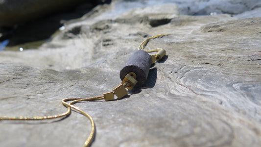 Java stone tubular column pendant | Raw brass | Gold plate | Adjustable snake chain necklace | 01 | Luxury gift box included