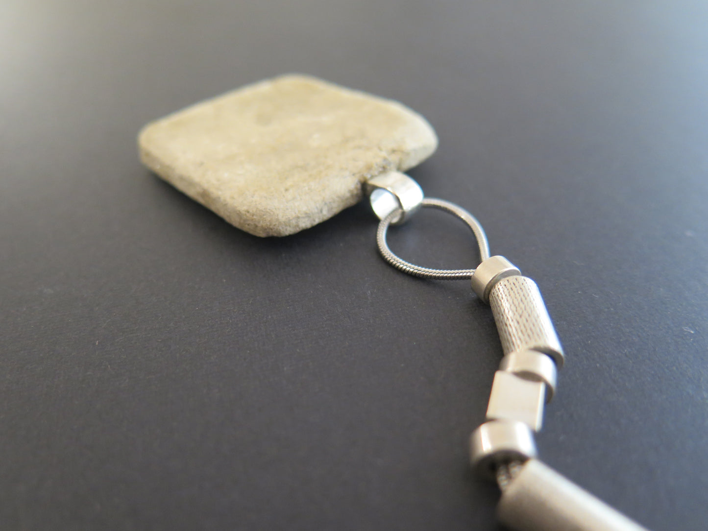 Wild stone slab pendant | Stainless steel | Silver plate | Adjustable snake chain necklace | 01 | Luxury gift box included