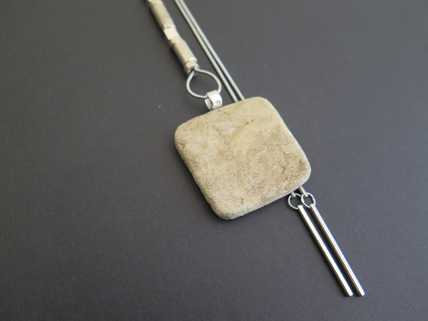 Wild stone slab pendant | Stainless steel | Silver plate | Adjustable snake chain necklace | 01 | Luxury gift box included