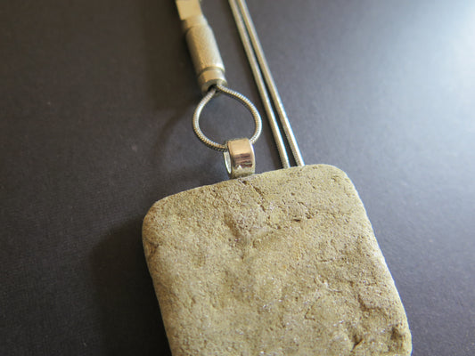 Wild stone slab pendant | Stainless steel | Silver plate | Adjustable snake chain necklace | 01 | Luxury gift box included