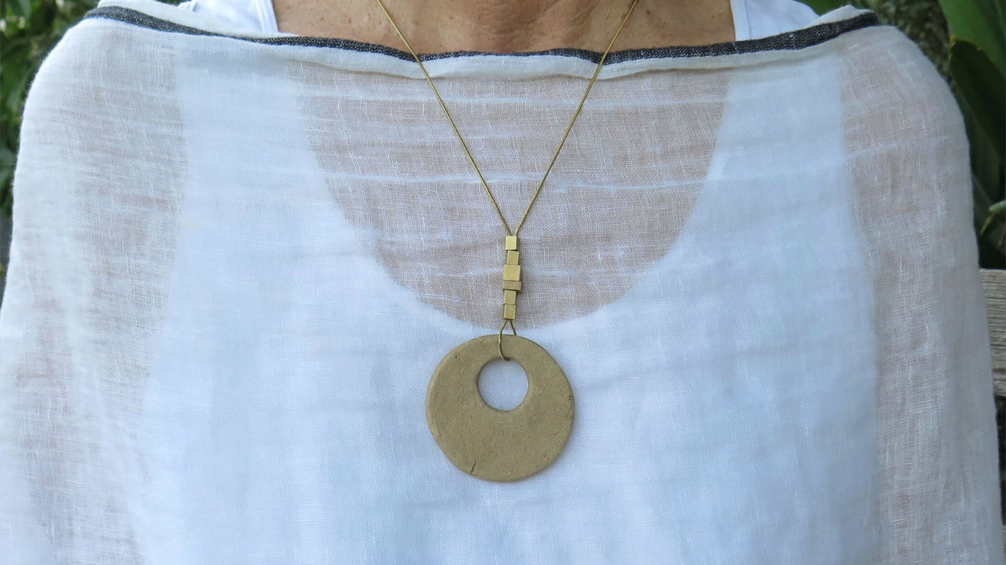 Wild stone | Adjustable length snake chain necklace | Raw brass and gold plate | Eclipse #1