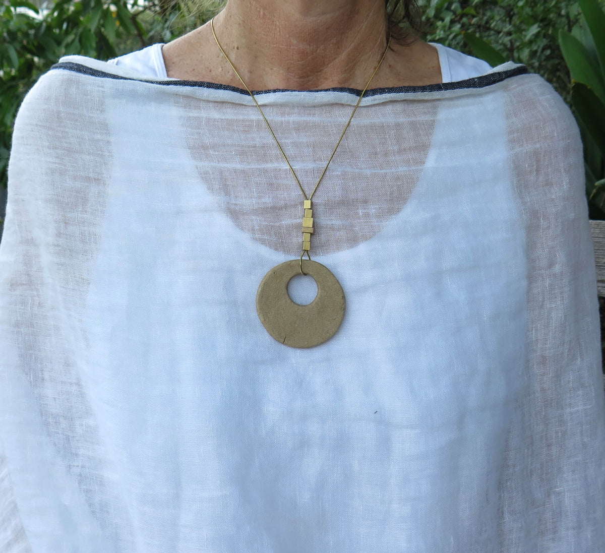 Stone Origins Gold #3 Raw Brass & Gold Plate | Eclipse stone | Adjustable length necklace with solid bar ends