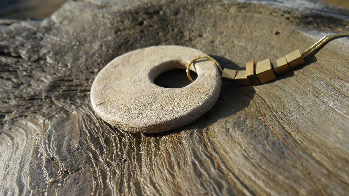 Wild stone | Adjustable length snake chain necklace | Raw brass and gold plate | Eclipse #1